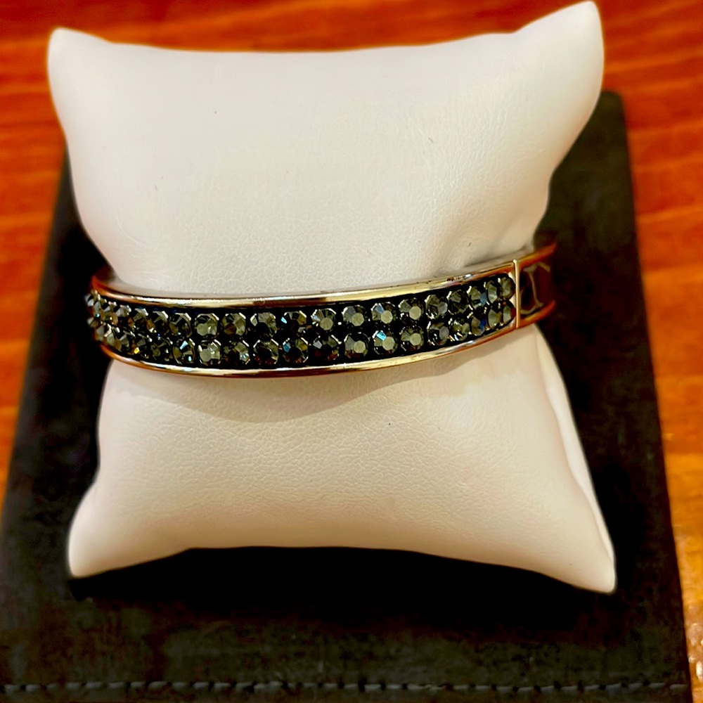 Grey Swarovski Intervalle Crystal & Leather Bangle Bracelet